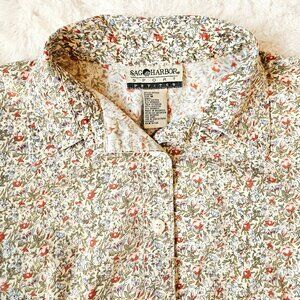 Sag Harbor Sport Vintage Petites Women's Floral-print Vest-blouse Cotton Size PM